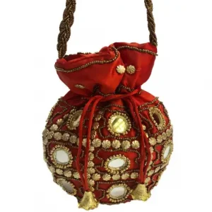 Women's Satin Potli Bag red (2)